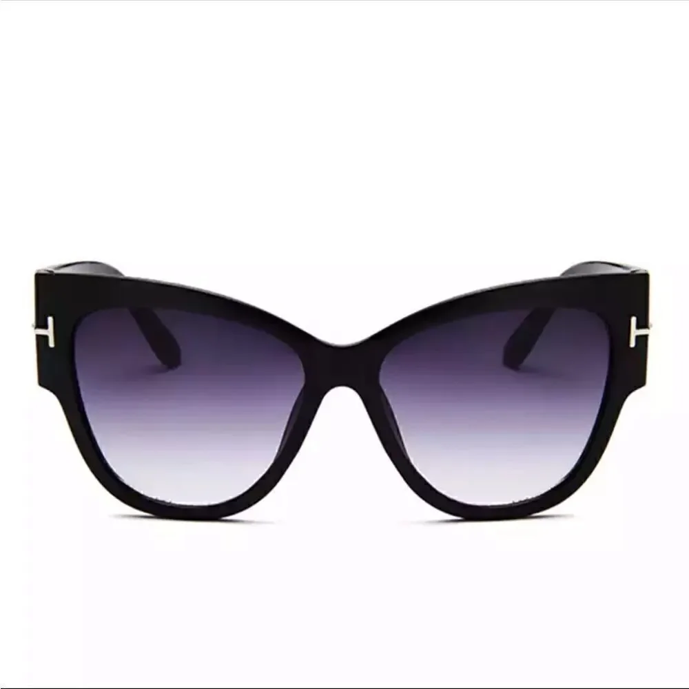 Large fade lens sunglasses women black silver wide NEW